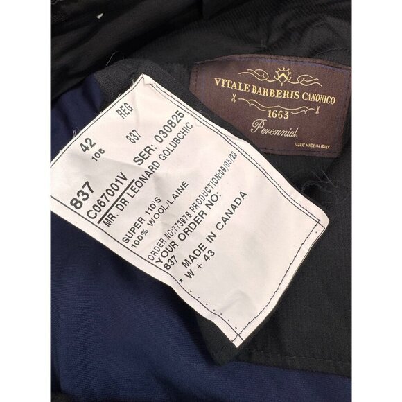 New Vitale Barberis Canonico Men's Size 42 R Super 110s Perennial Pants *Raw Hem - Picture 11 of 14